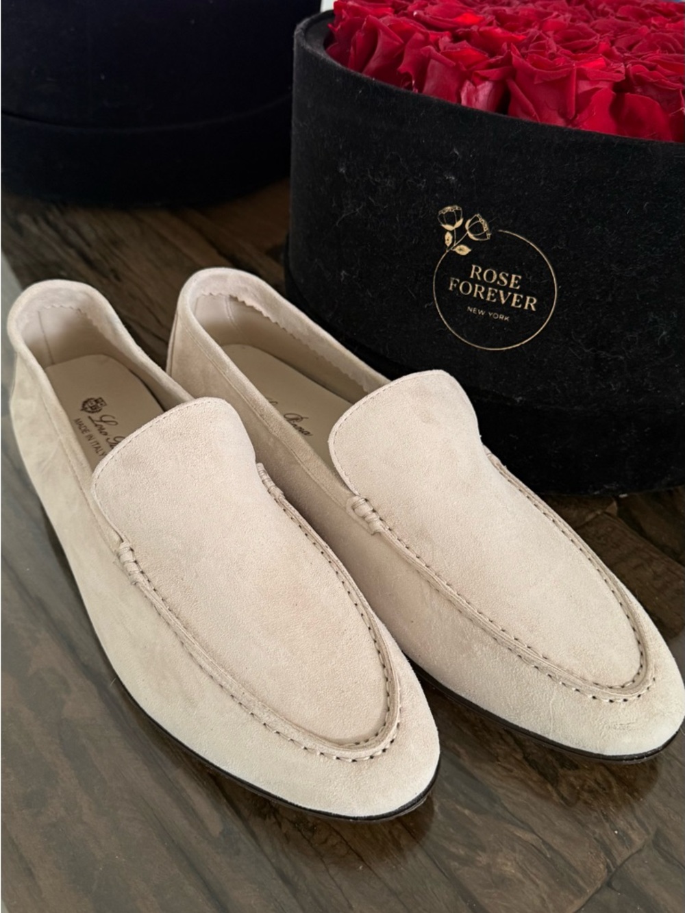 Loro Piana Men’s Suede Slip-On Loafers in Light Cream